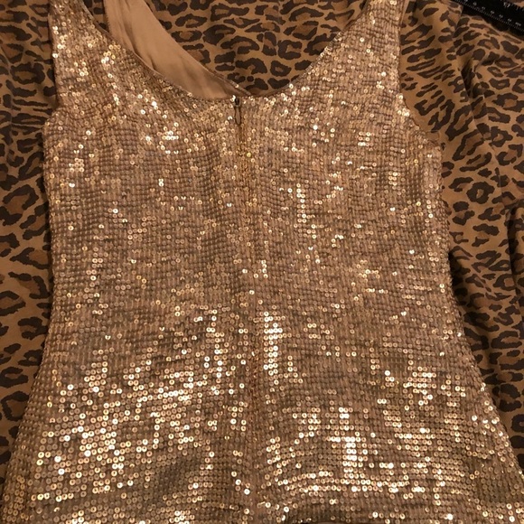 Anne Klein  small flowy gold sequin lined camisole/tank double V-neck zip back - Picture 6 of 14
